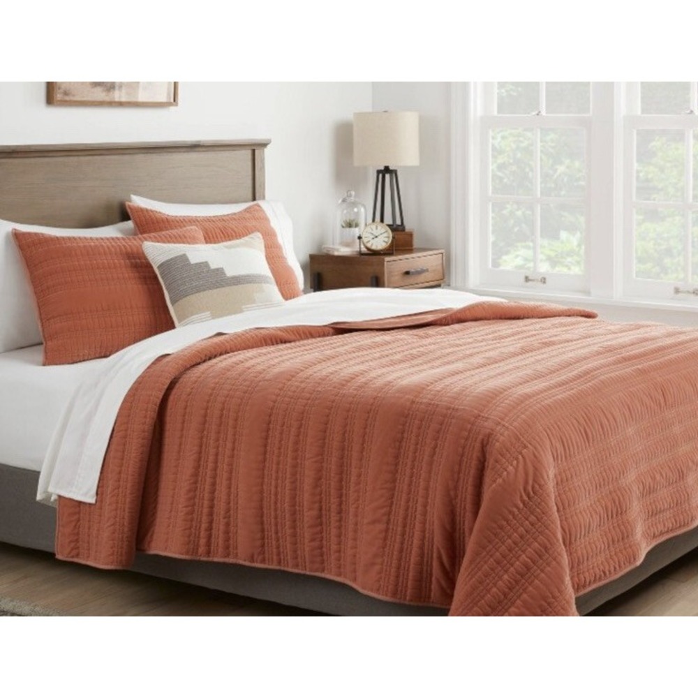 Threshold King Lofty Velvet Quilt Terracotta Orange Channel Stitch Bedding